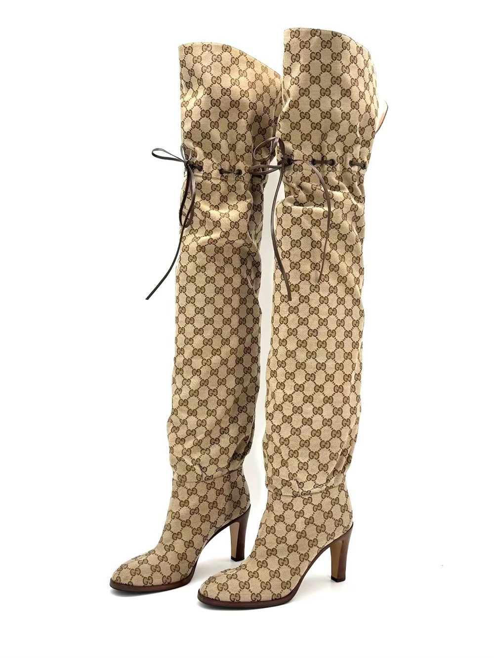 Gucci Lisa GG Monogram Slouch Thigh High Pull On Logo Boots 39